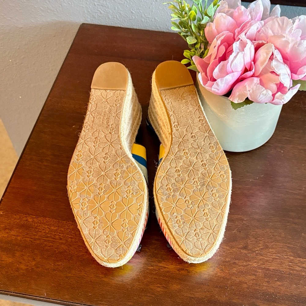 Size 7.5 Kate Spade Striped Multicolor Espadrille Wedge Slingback - Women's - Picture 11 of 16